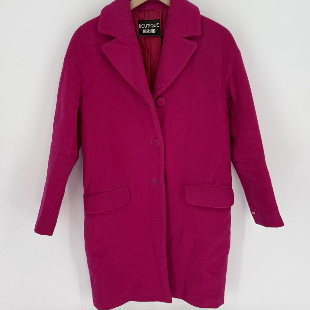 Moschino Boutique Aeffe Spa Bright Pink Single Breasted Wool Cashmere Coat Sz 4